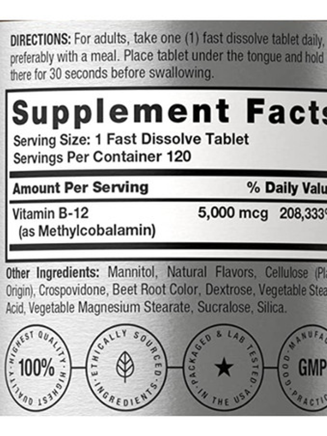 Vitamina B12 Sublingual 5000mcg 120 Tabletas Horbaach 9