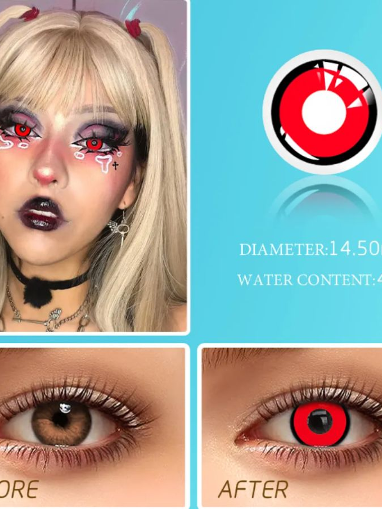 Lentes De Contacto Halloween, Cosplay Anime- ROJO CON ARO 3