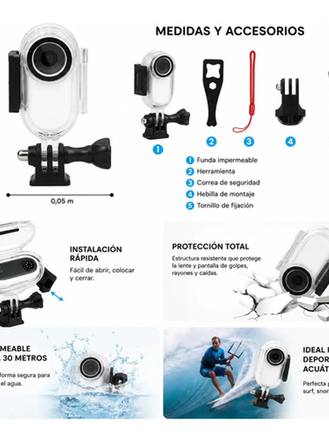 Carcasa Sumergible 30m Insta360 Go 2 Adaptador 3