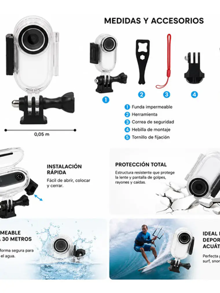 Carcasa Sumergible 30m Insta360 Go 2 Adaptador 3