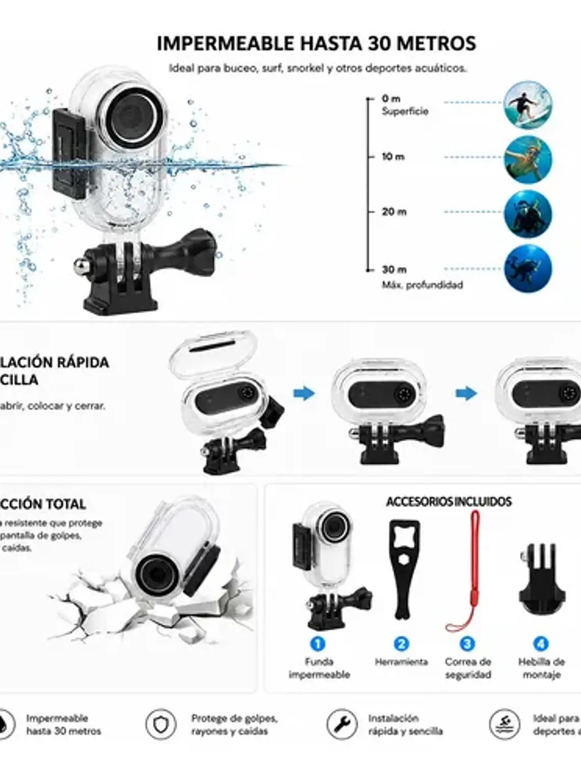 Carcasa Sumergible 30m Insta360 Go 2 Adaptador 4