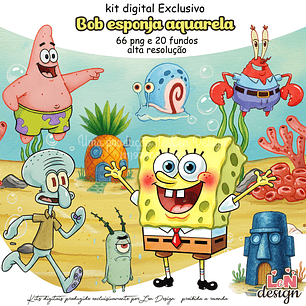 Kit Digital Bob Esponja aquarela