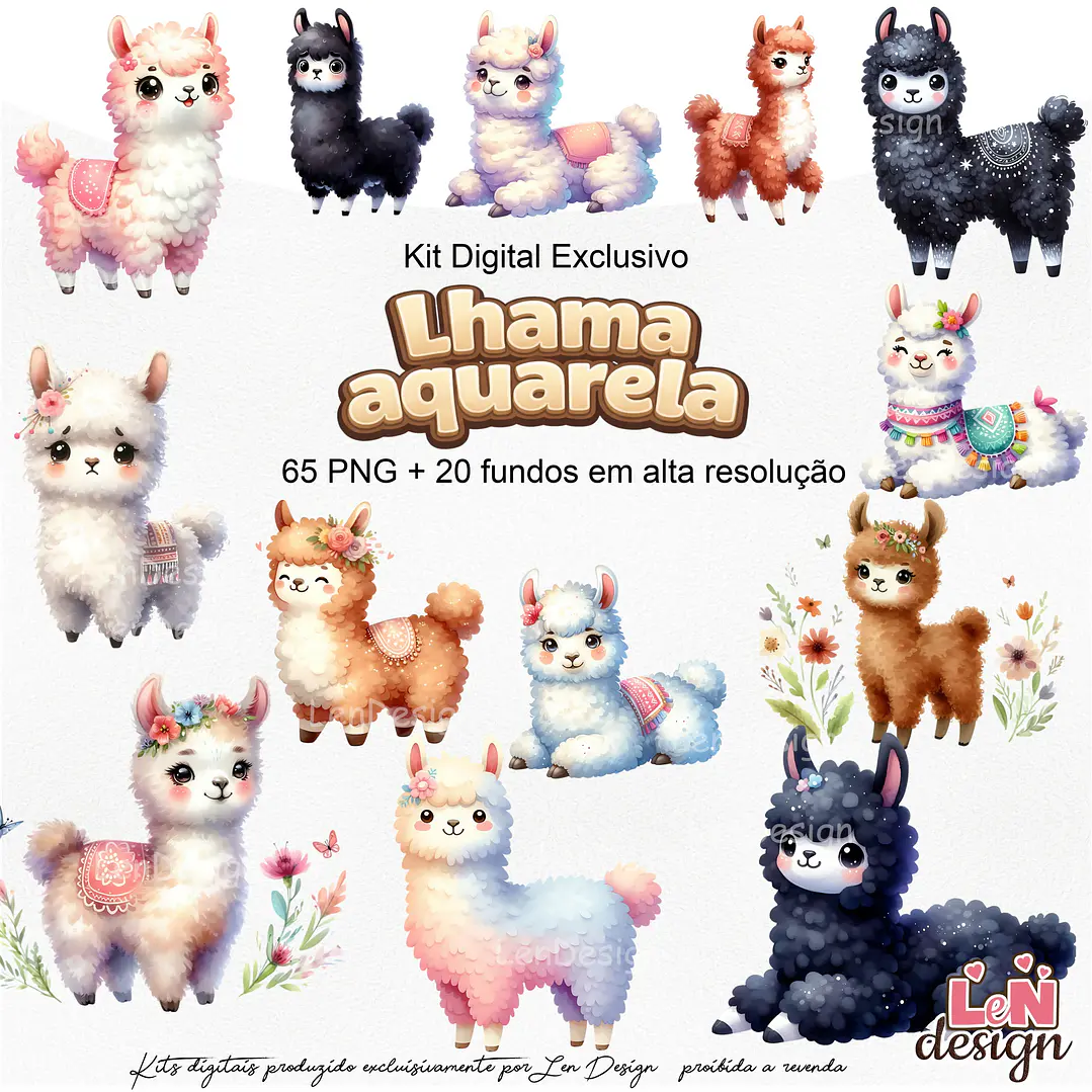Kit Digital Lhama Aquarela 1
