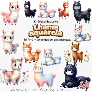 Kit Digital Lhama Aquarela