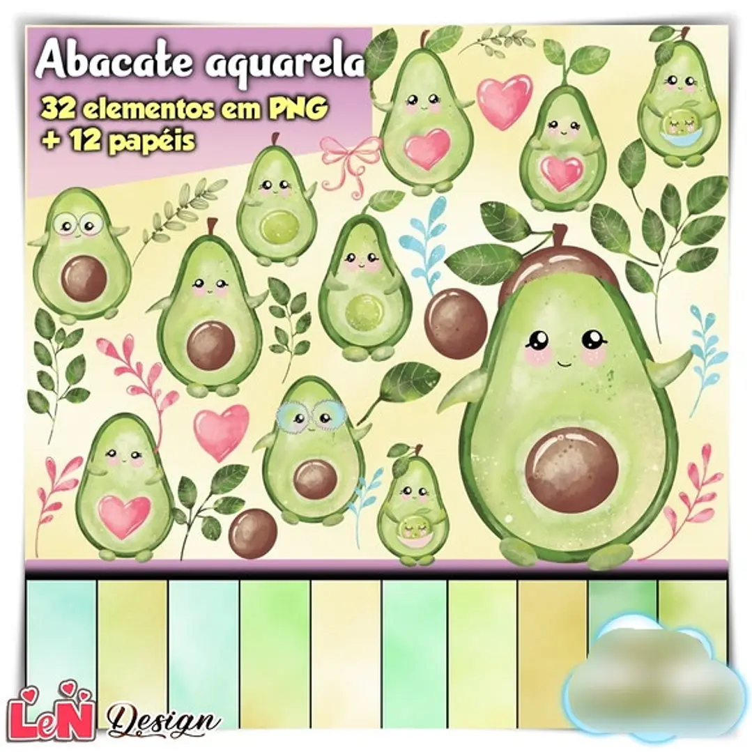 Kit Digital Abacate aquarela 1