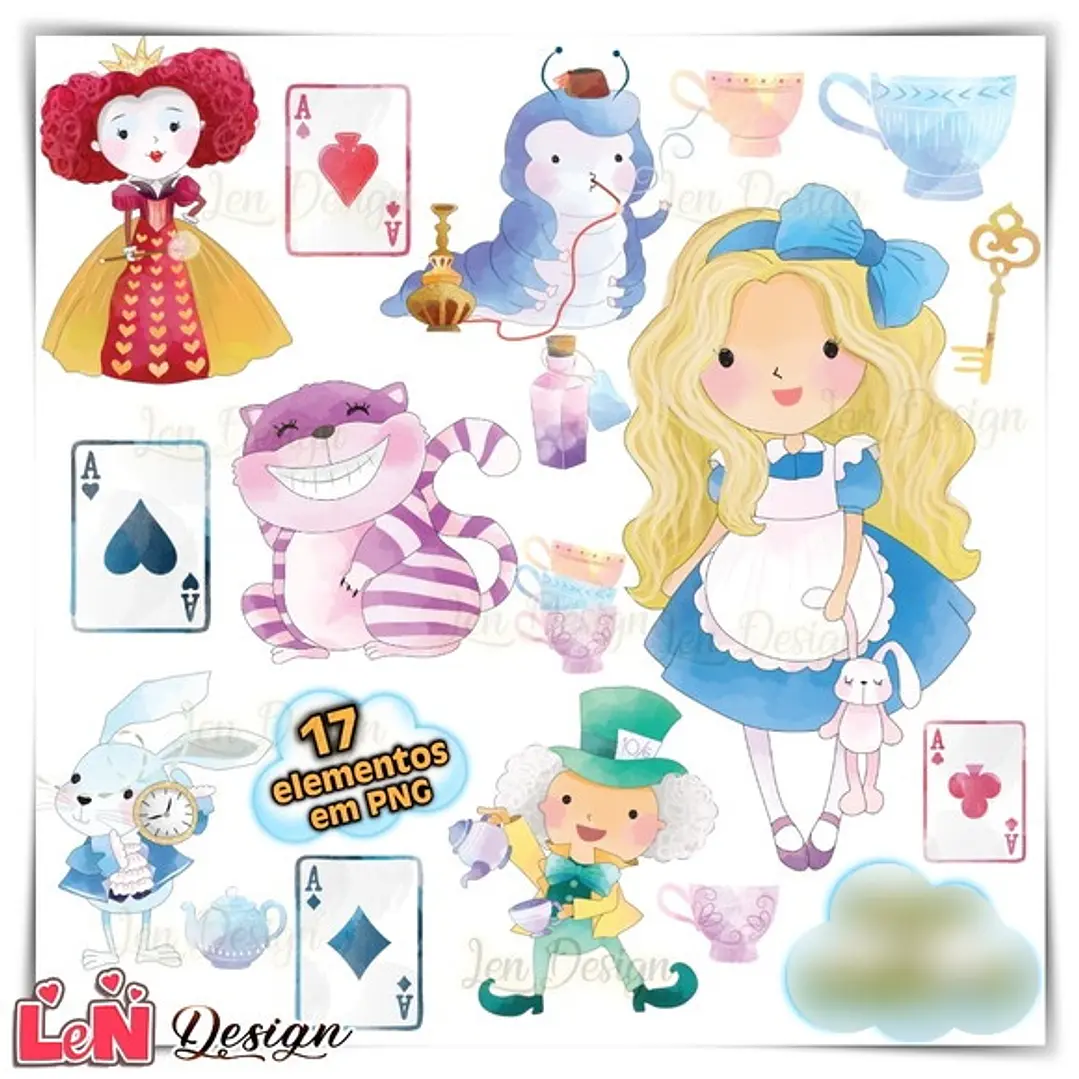 Kit Digital Alice no País das Maravilhas aquarela 1