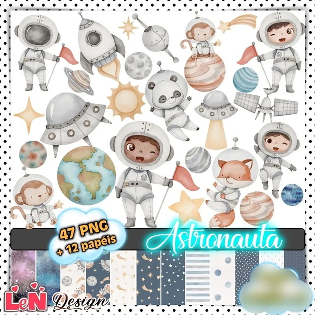 Kit Digital Astronauta aquarela 1