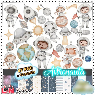 Kit Digital Astronauta aquarela