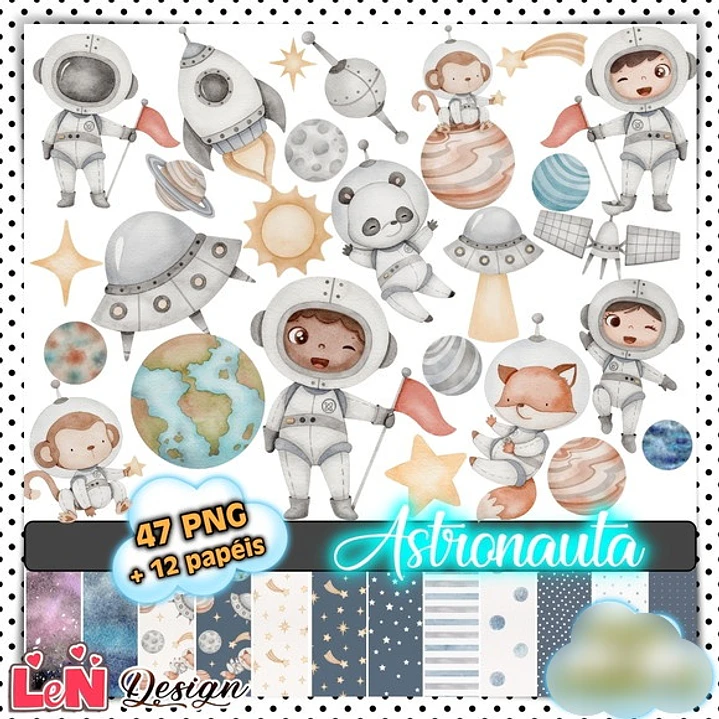 Kit Digital Astronauta aquarela 1