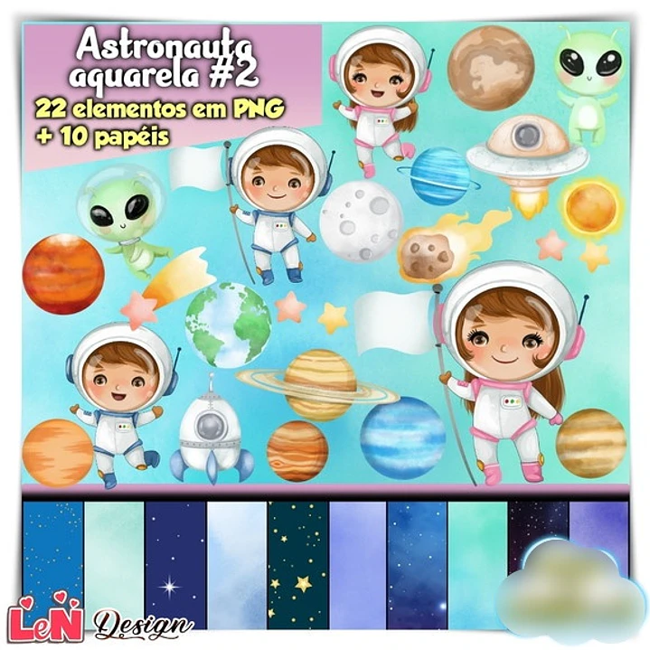 Kit Digital Astronauta Aquarela 2 1