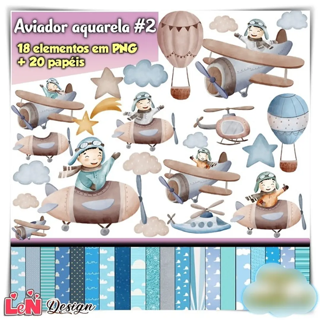 Kit Digital Aviador Aquarela 2 1
