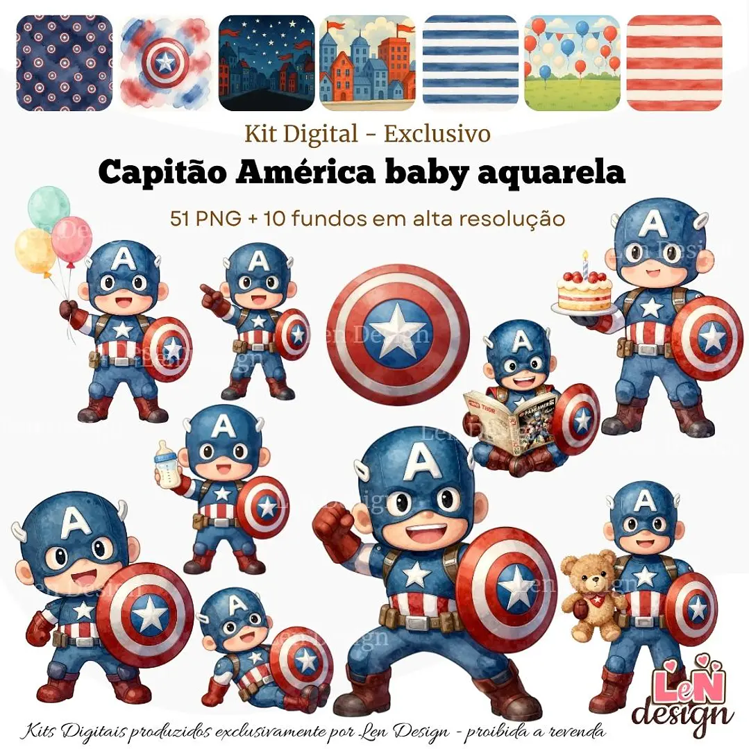 Kit Digital Capitão América baby aquarela 1
