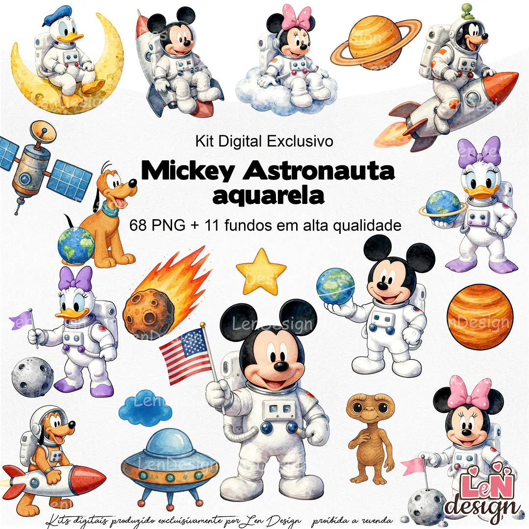Kit Digital Mickey Astronauta aquarela 1