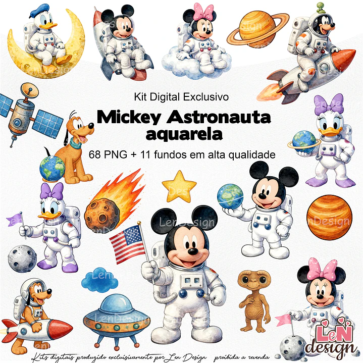 Kit Digital Mickey Astronauta aquarela 1