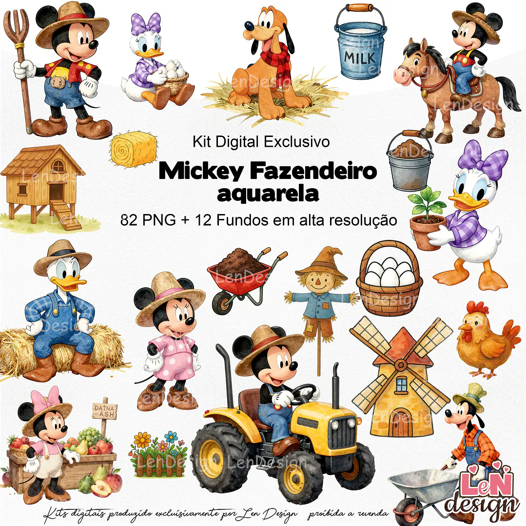 Kit Digital Mickey Fazendeiro aquarela 1