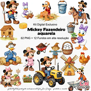 Kit Digital Mickey Fazendeiro aquarela