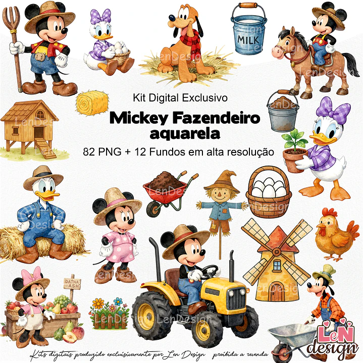 Kit Digital Mickey Fazendeiro aquarela 1