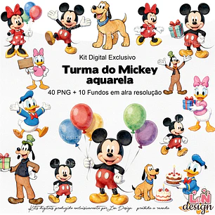 Kit Digital Turma do Mickey aquarela