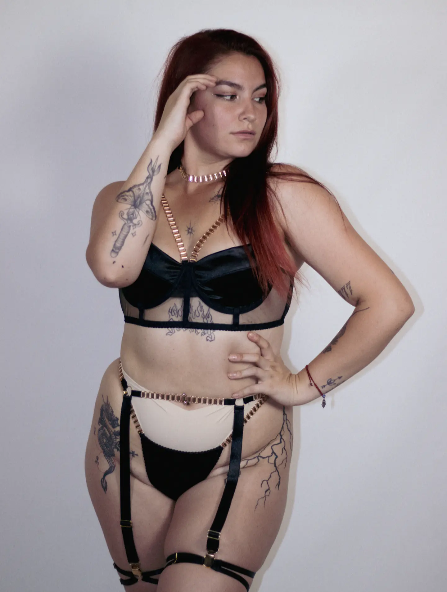 Conjunto Cadenas y Satín Negro 8