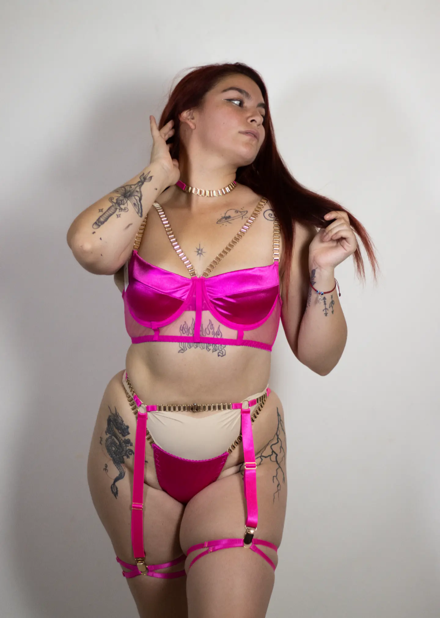 Conjunto Cadenas y Satín Fucsia 7