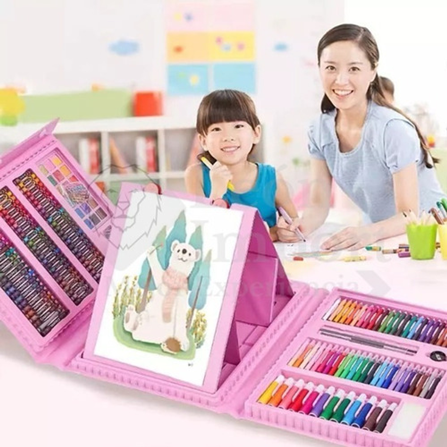 208 Piezas De Arte Para Niña Kit Set De Dibujo Portátil Rosa 7