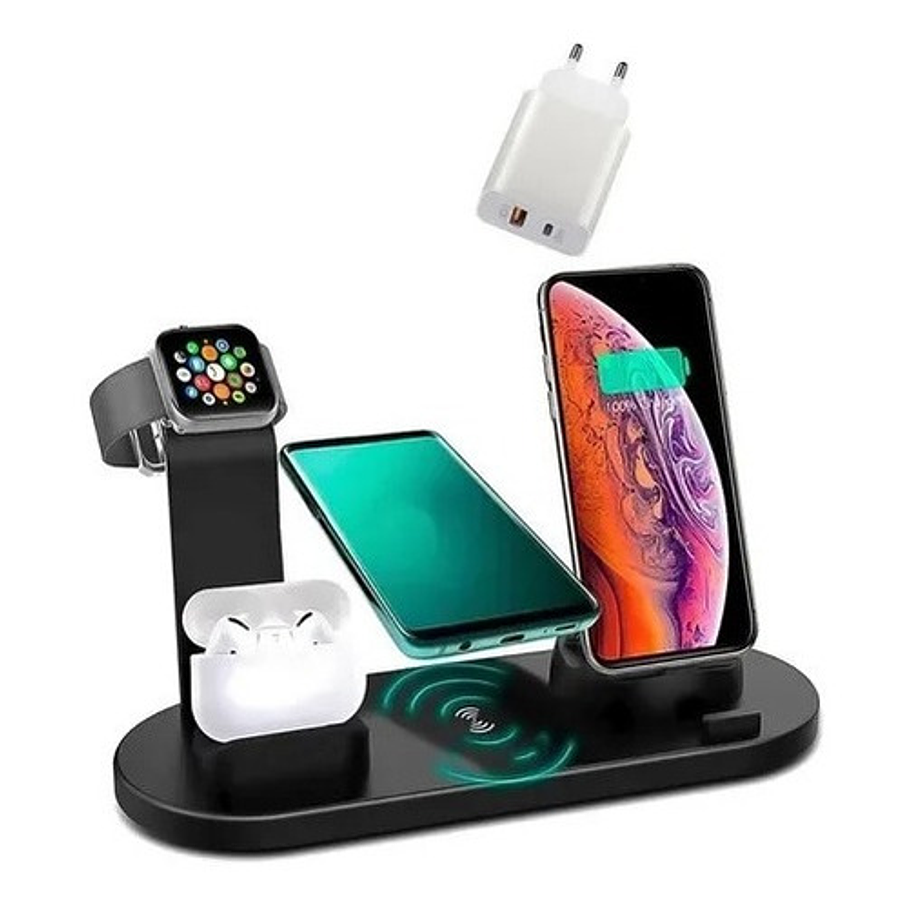 Estacion De Carga Inalambrica 4 En 1 + Cargador 20w 3a 1