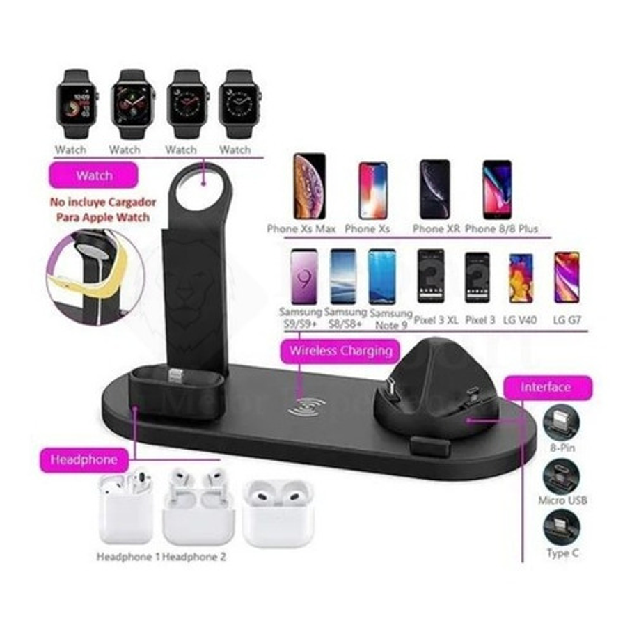 Estacion De Carga Inalambrica 4 En 1 + Cargador 20w 3a 4