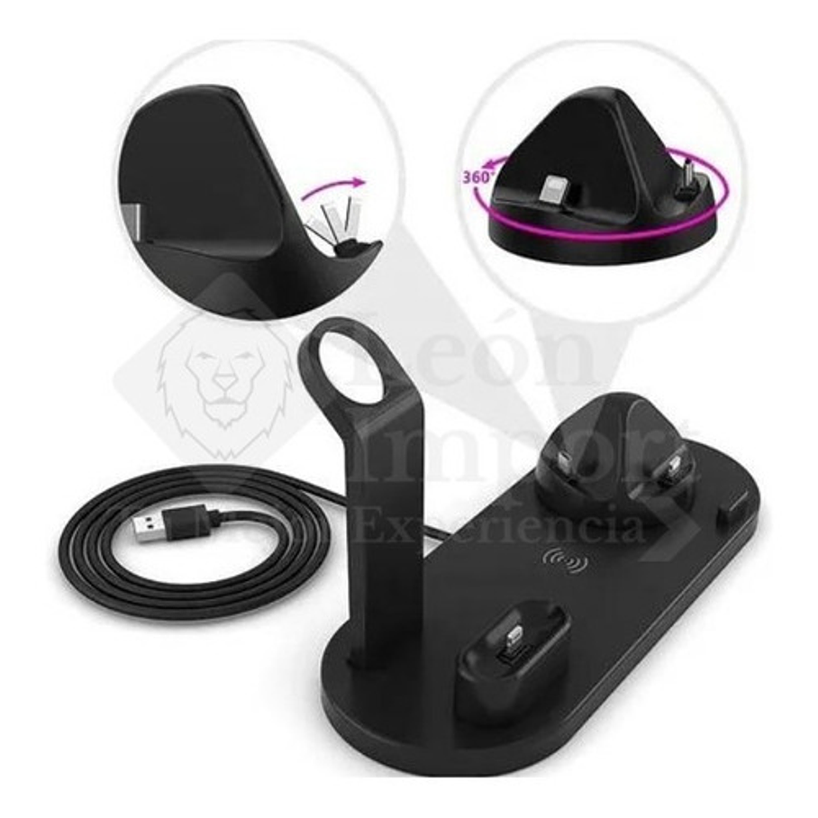 Estacion De Carga Inalambrica 4 En 1 + Cargador 20w 3a 5