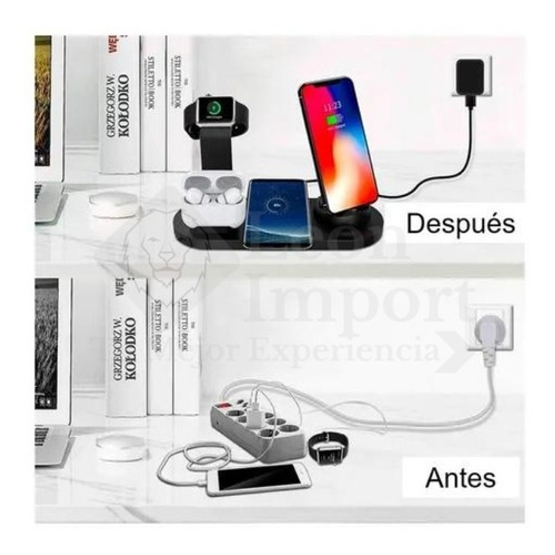 Estacion De Carga Inalambrica 4 En 1 + Cargador 20w 3a 8