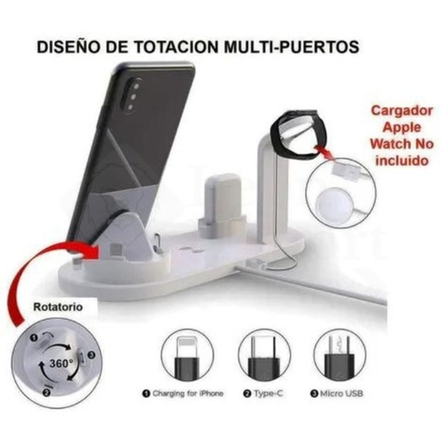 Estacion De Carga Inalambrica 4 En 1 + Cargador 20w 3a 14