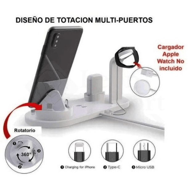 Estacion De Carga Inalambrica 4 En 1 + Cargador 20w 3a 14