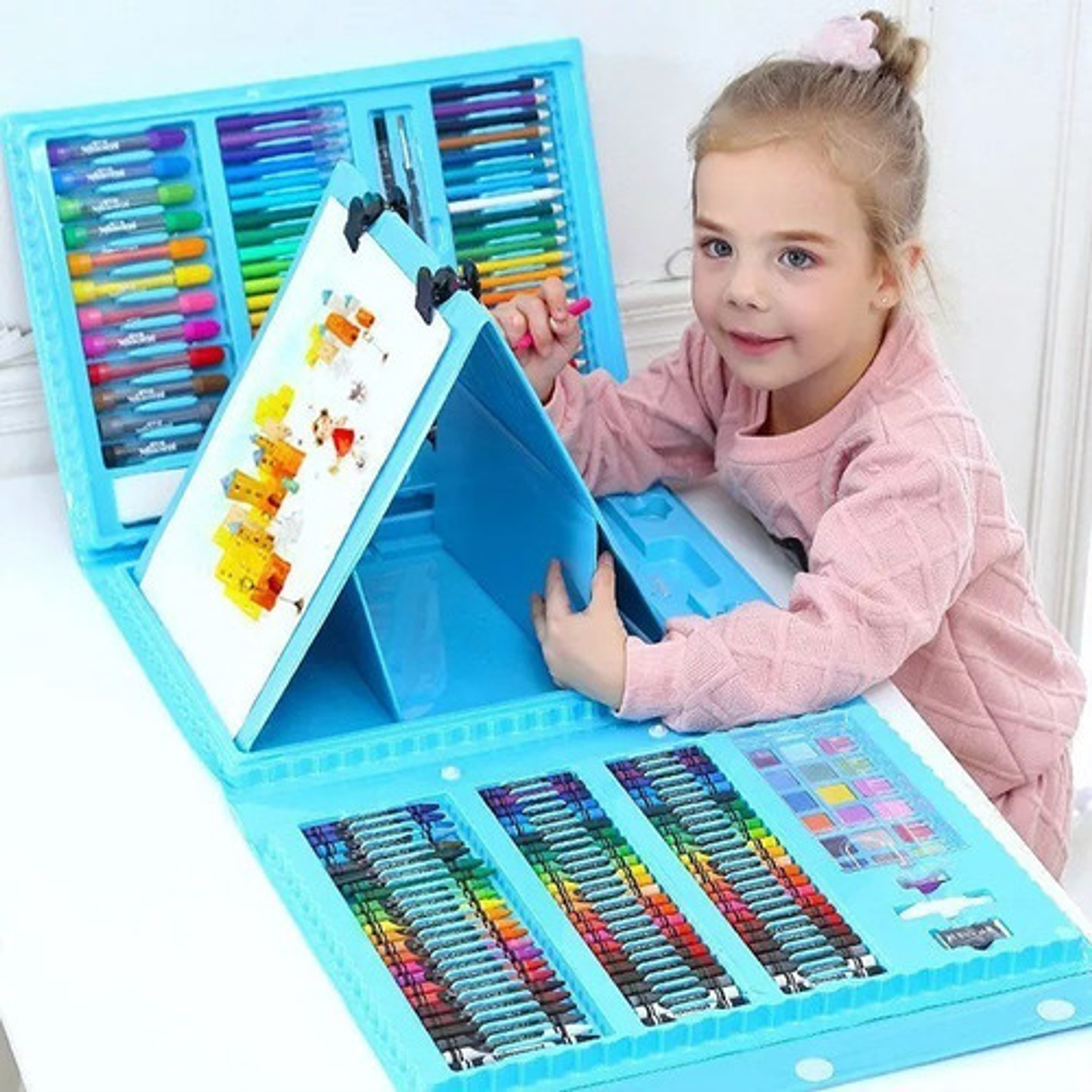208 Piezas De Arte Para Niños Kit Set De Dibujo Celeste 2