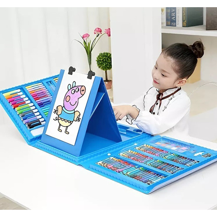 208 Piezas De Arte Para Niños Kit Set De Dibujo Celeste 3