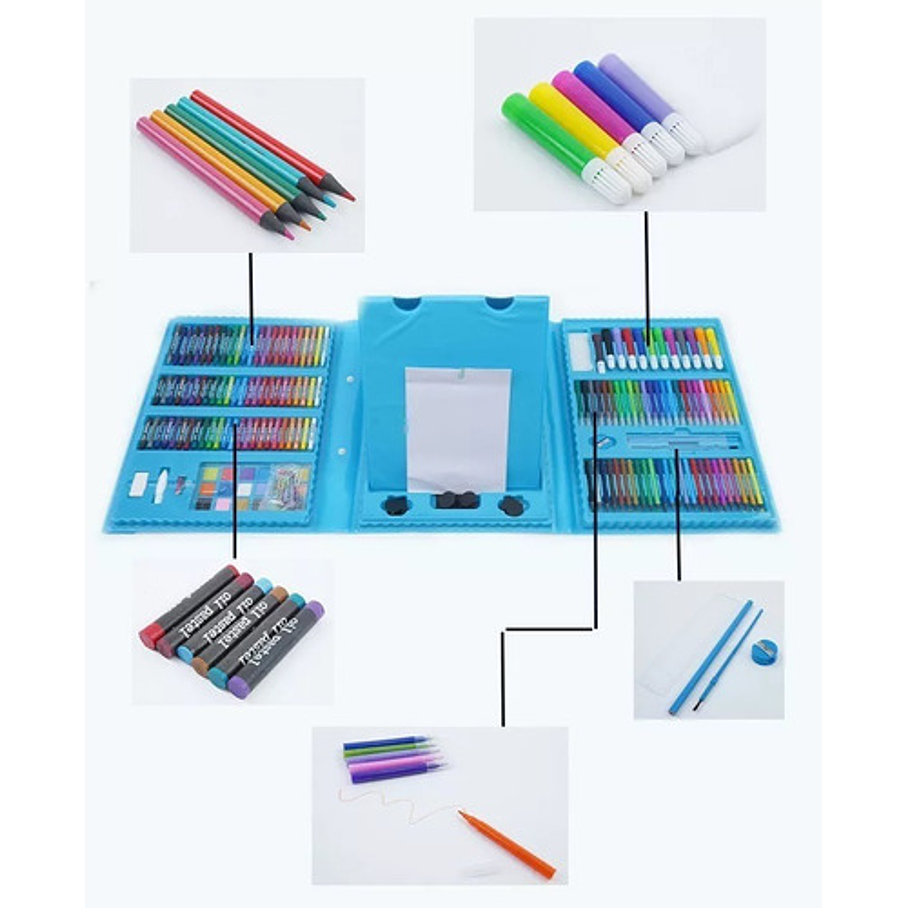 208 Piezas De Arte Para Niños Kit Set De Dibujo Celeste 4