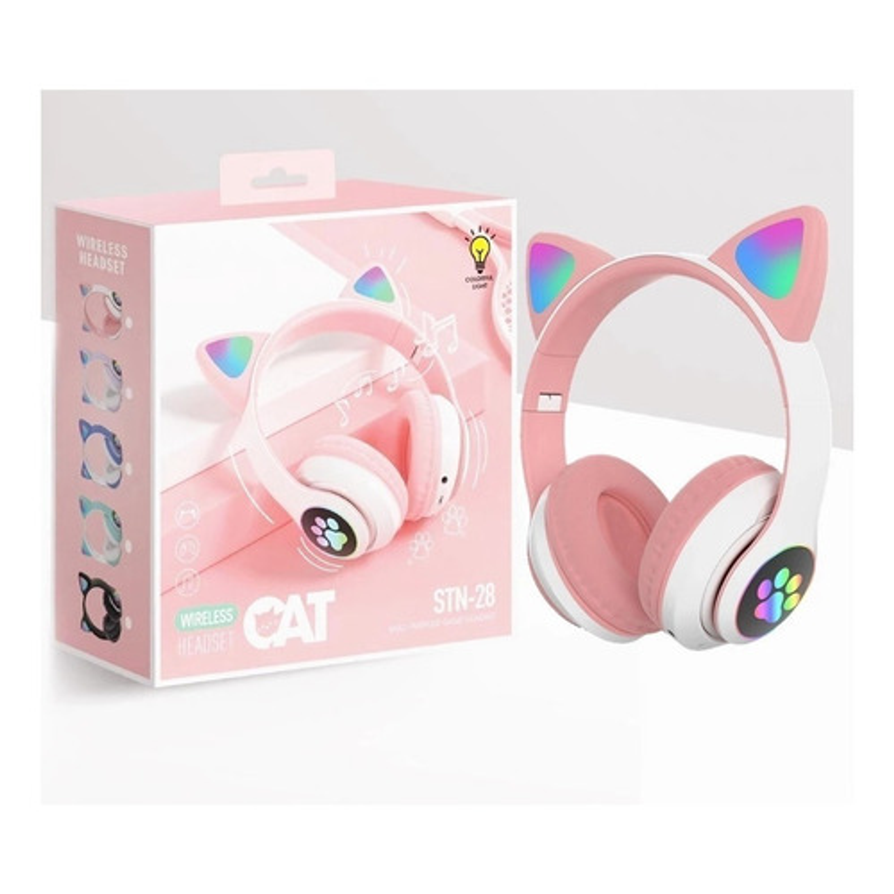 Audífonos Inalámbricos Cat Gato Rosa Luces Rgb 2