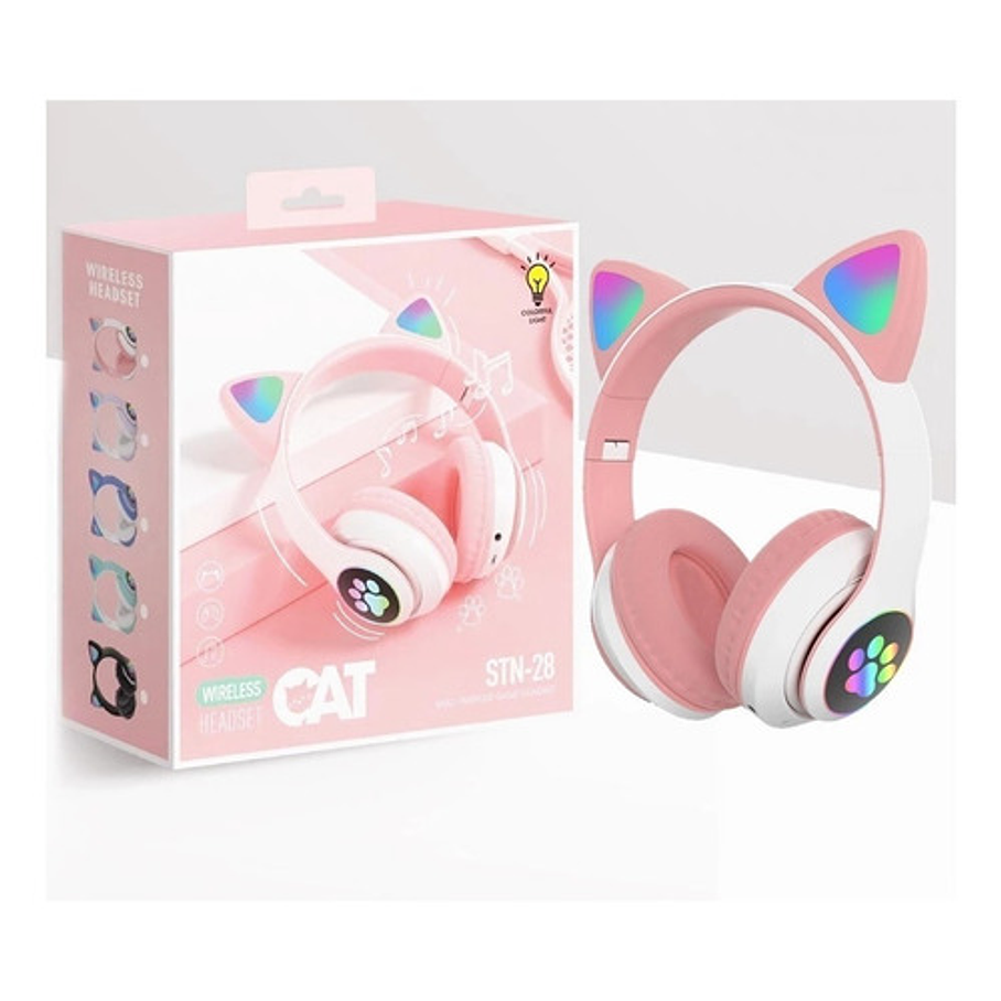 Audífonos Inalámbricos Cat Gato Rosa Luces Rgb 2