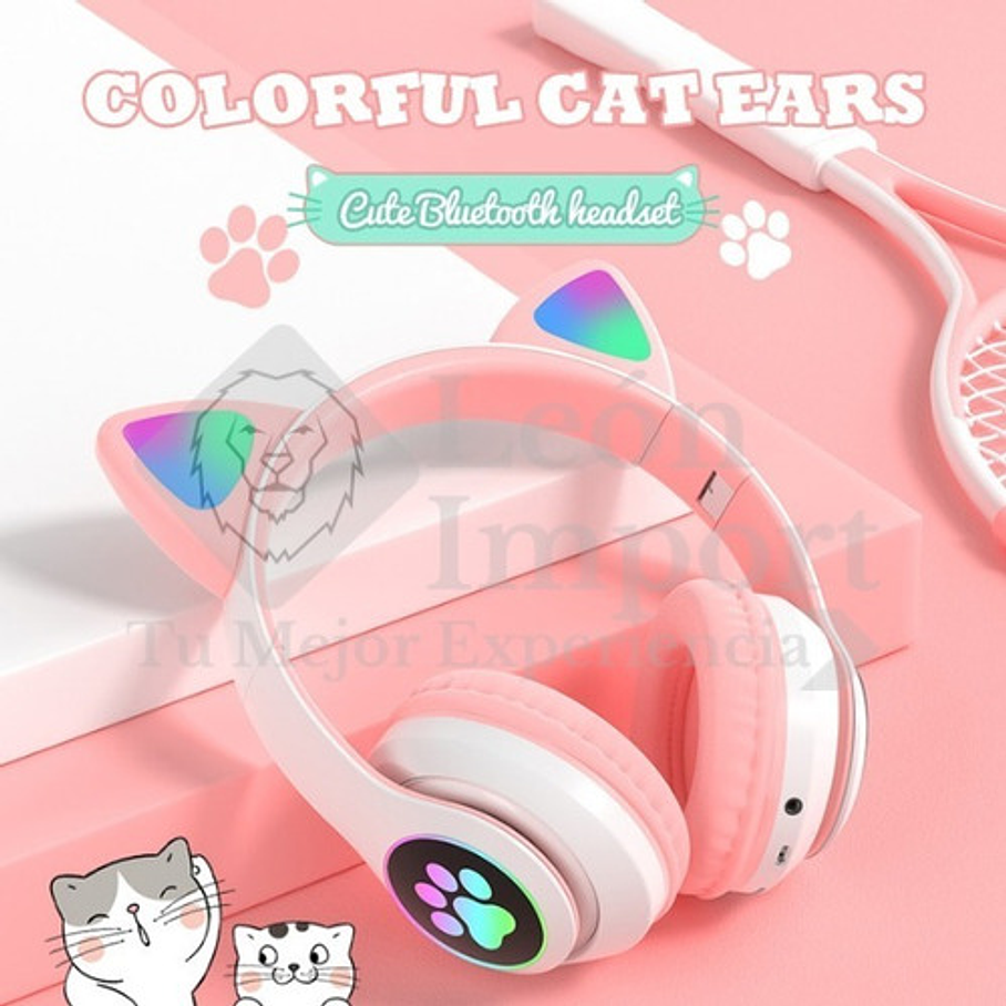 Audífonos Inalámbricos Cat Gato Rosa Luces Rgb 5