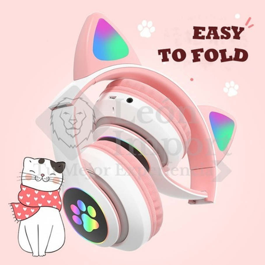 Audífonos Inalámbricos Cat Gato Rosa Luces Rgb 6