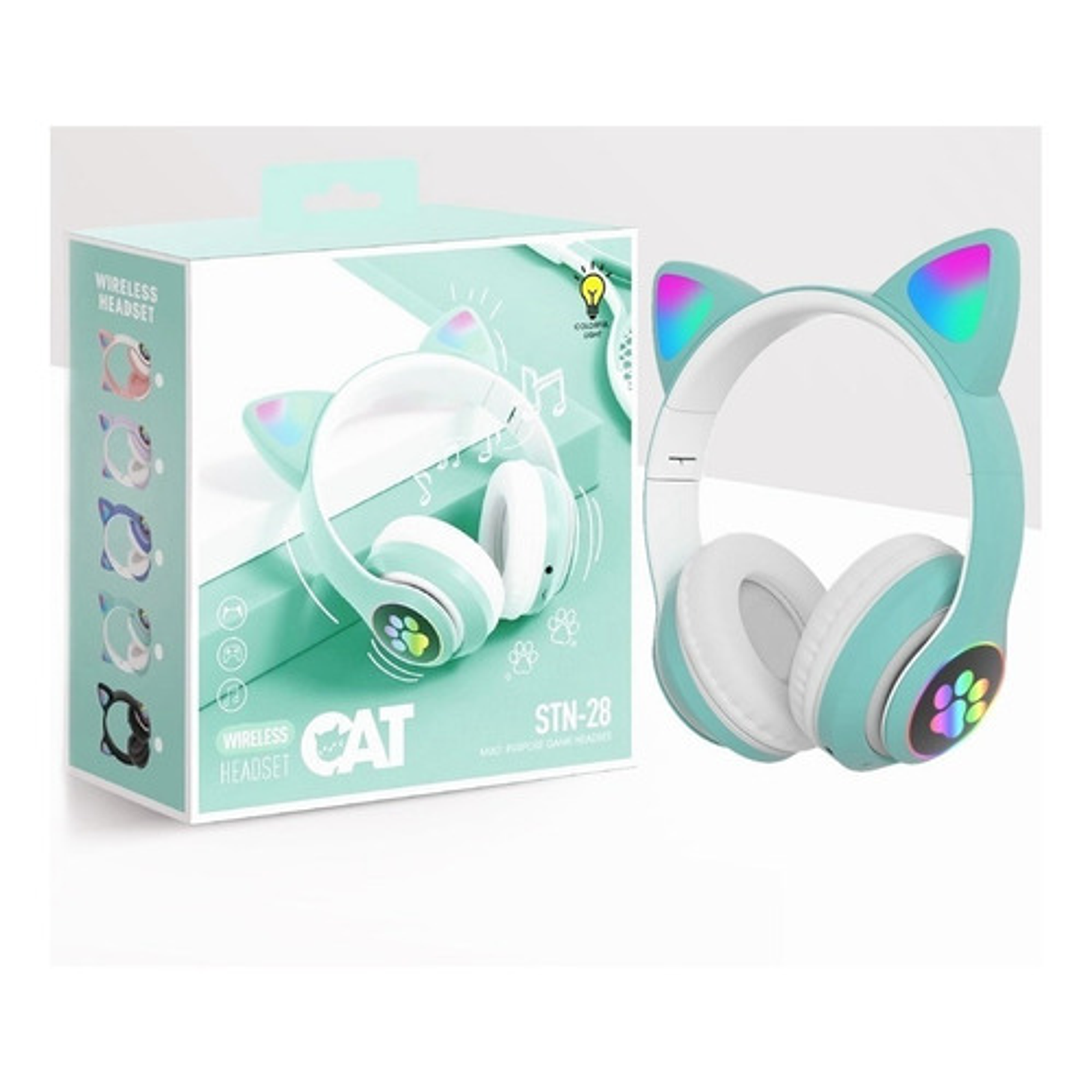 Audífonos Inalámbricos Cat Verde Gato Luces Rgb 2