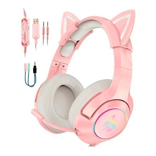 Audifonos  Gamer Onikuma K9 Rosado Pink Orejas Gato Pc