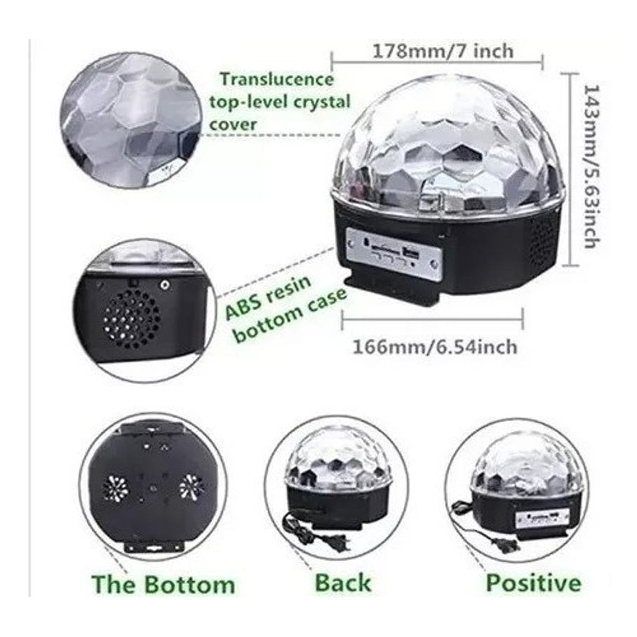 Reproductor Mp3 Bola Mágica De Luz Led Bluetooth 5