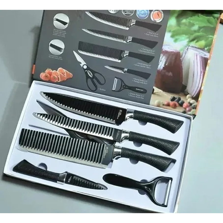 Set De 6 Cuchillos Juego Cuchillos Cocina Tijera Pelador Pro 2