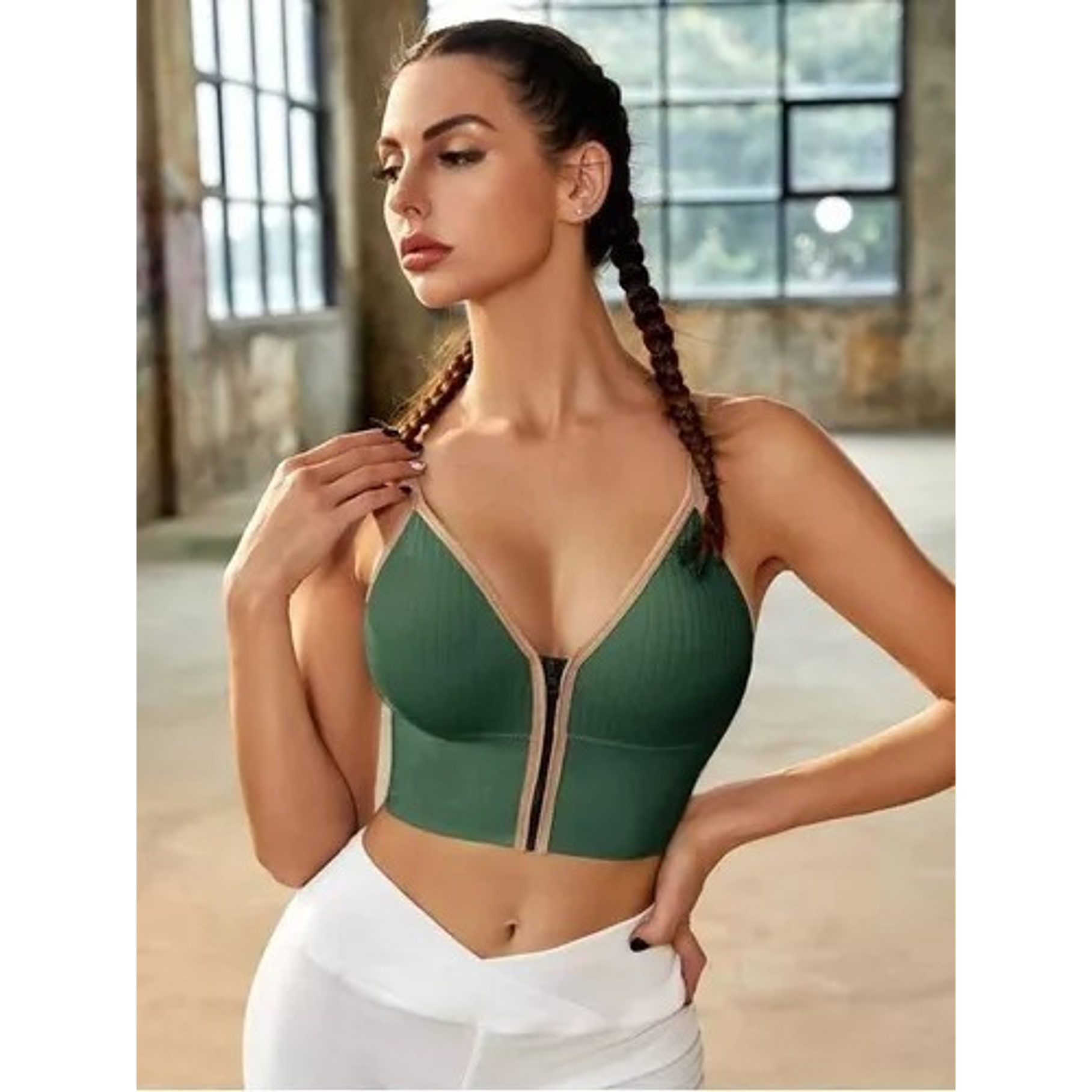 Crop Top Sujetador Con Cremallera Brasier Top Deportivo  21