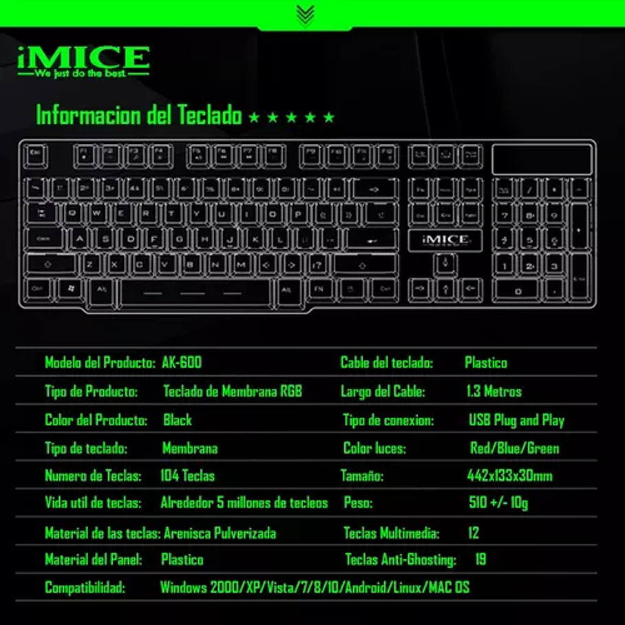 Kit Gamer Premium Imice Teclado + Mouse 6