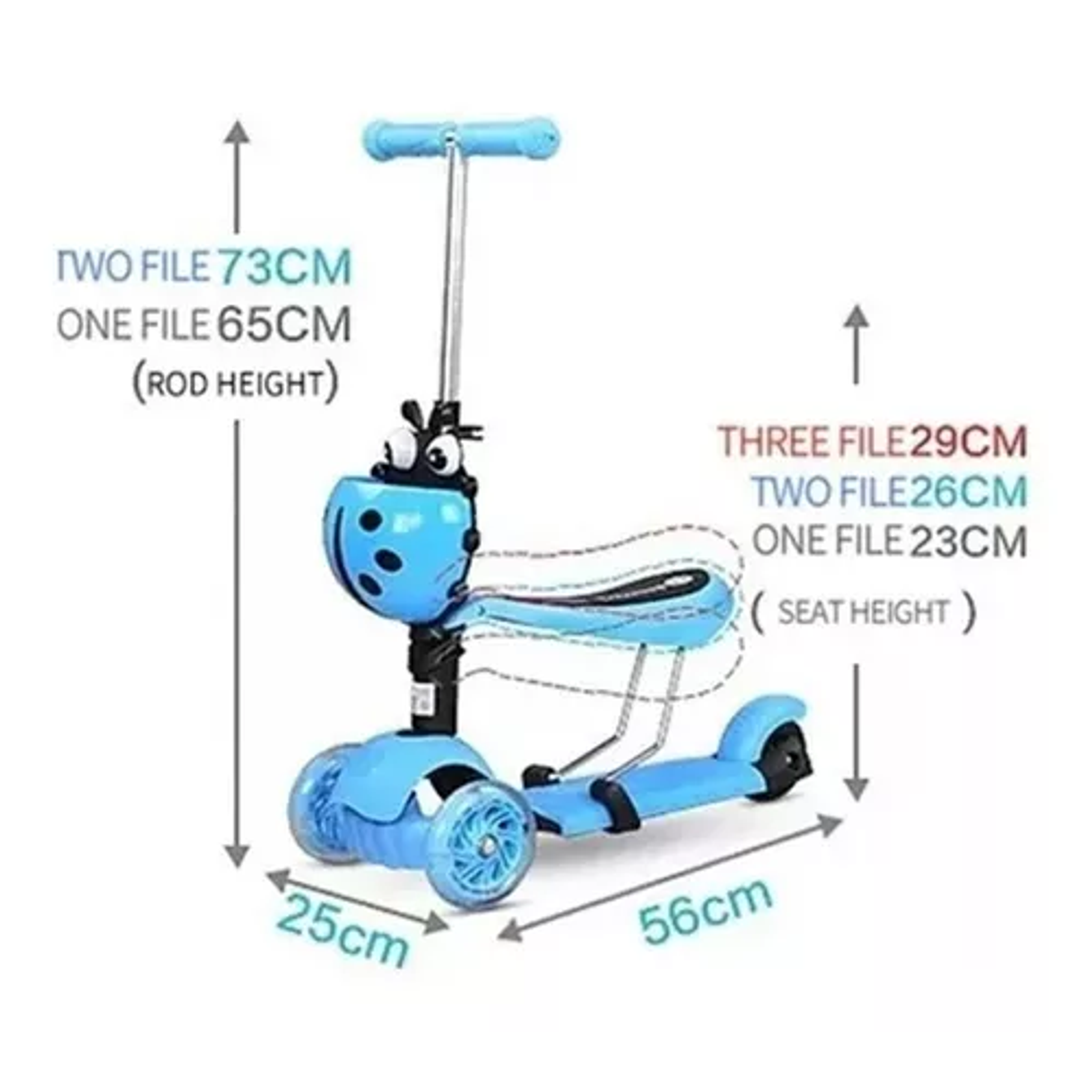 Scooter Monopatín Celeste 3 En 1 Niños Luz Led  5