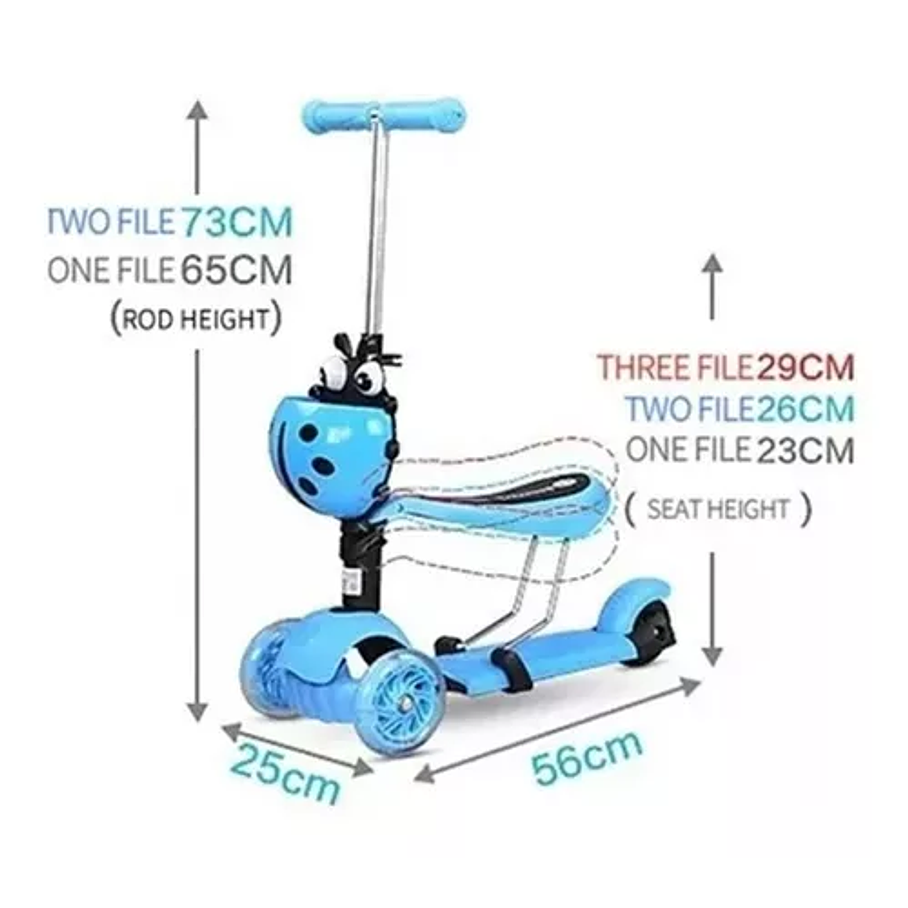 Scooter Monopatín Celeste 3 En 1 Niños Luz Led  5