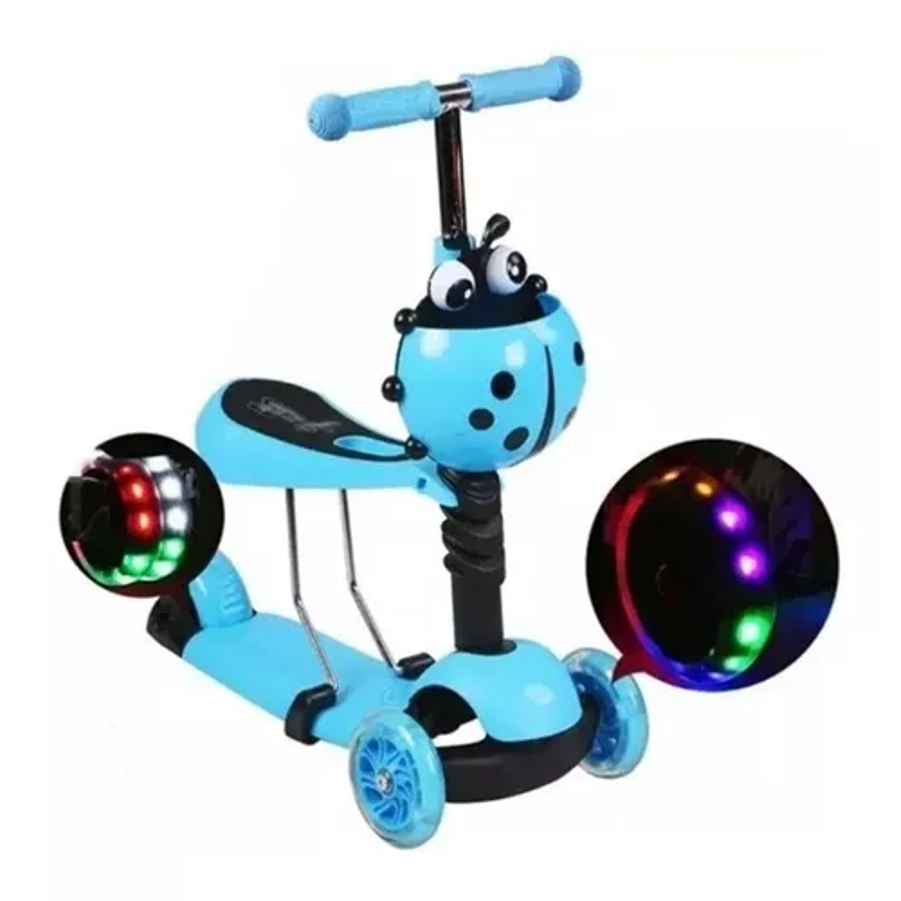 Scooter Monopatín Celeste 3 En 1 Niños Luz Led  1