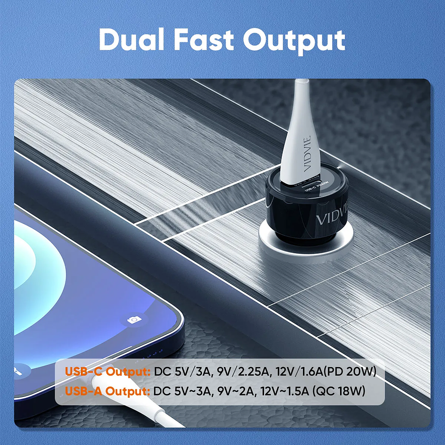 Cargador Rápido Auto Usb C 3.0 20w + Cable Usb C Vidvie 3