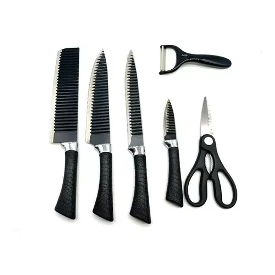 Set De 6 Cuchillos Juego Cuchillos Cocina Tijera Pelador Pro 1