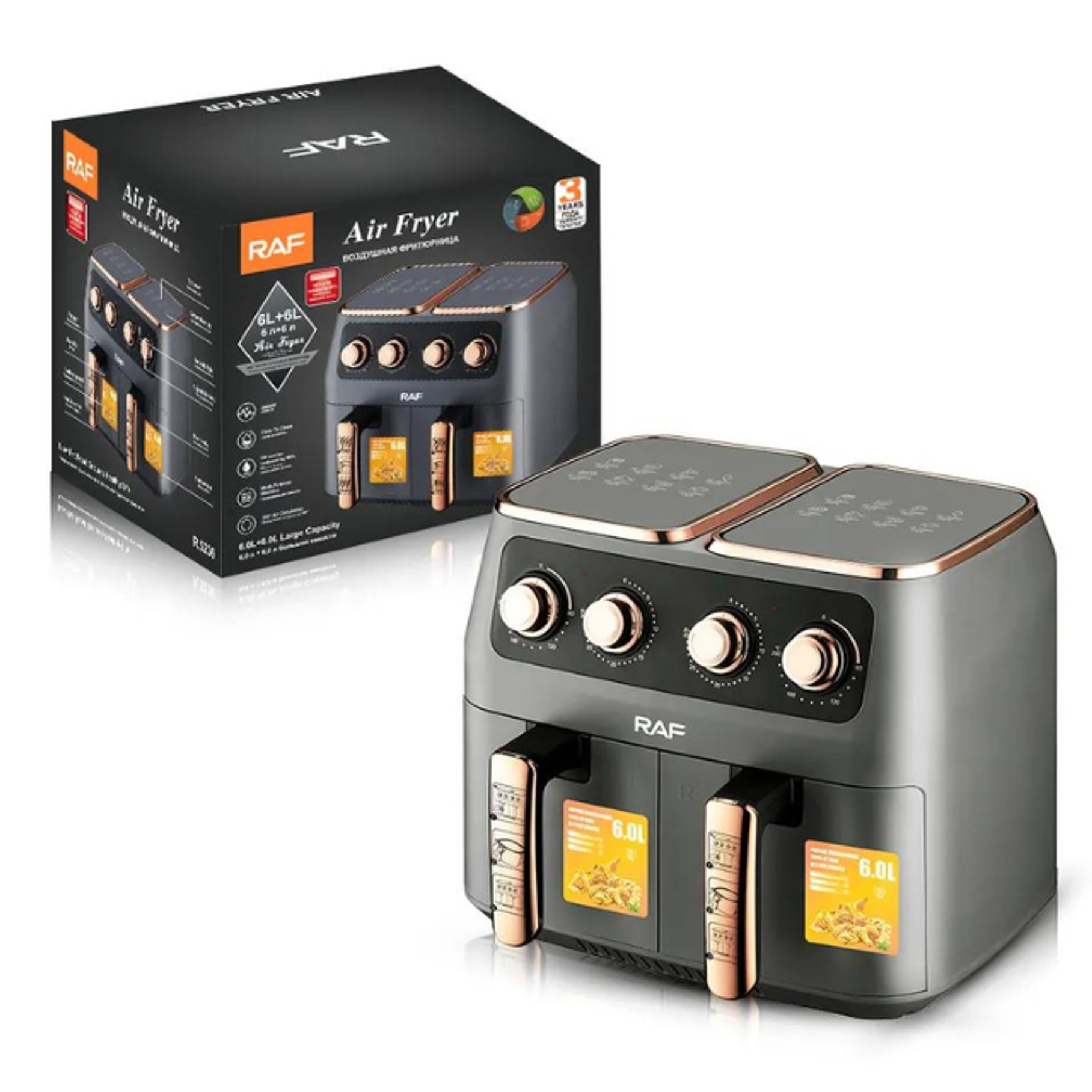 Freidora De Aire Eléctrica Doble Canastilla 6L+ 6L Premium 2800 W 4